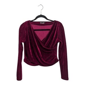 Vintage Paramour Deep Burgundy Velvet Draped V-Neck Crop Top Size 40 US 8/10